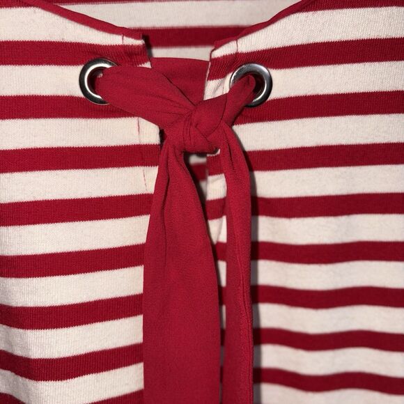 Talbots Red & White Striped Top Tie Front Size Large Nautical Cotton 3/4 Sleeves - Picture 2 of 9